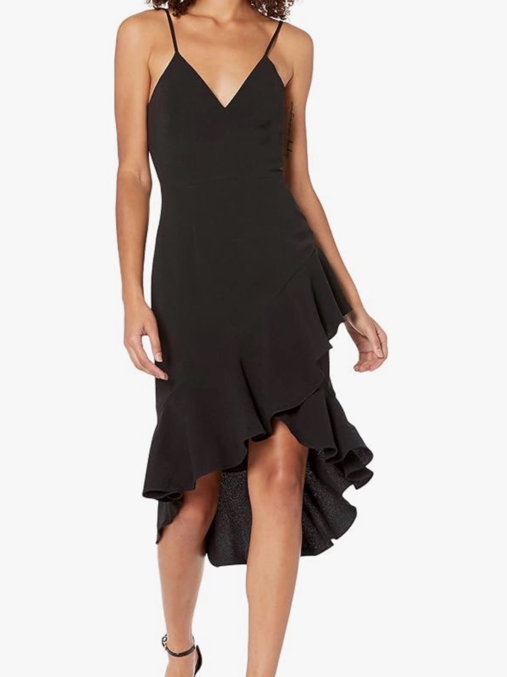 Dress the Population Black Asymmetrical Ruffle Spaghetti Strap Dress